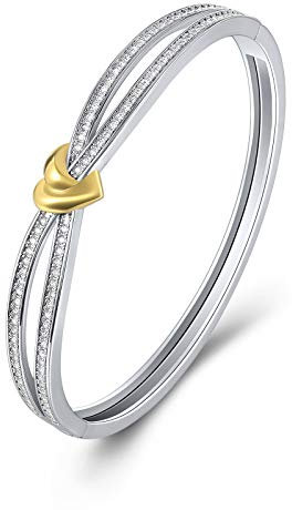 Angelady Classique Bracelet,Argent Coeur Femme Bracelet Or Rose avec des Cristaux Bracelet Bijoux Anniversaire Femme Fête des Mères Idée Maman Cadeau avec Boîte Cadeau