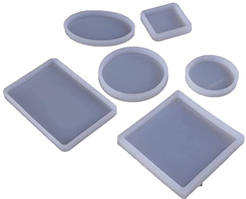 Xfaiz - 6 stampi in silicone per sottobicchieri, in resina, riutilizzabili, rotondi, quadrati, per gioielli, a forma di rettangolo, per colata in resina e cemento