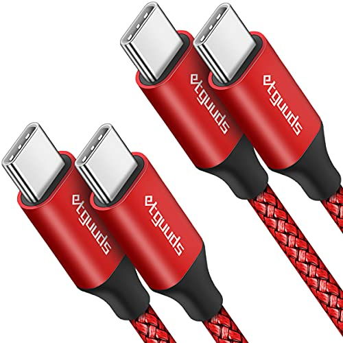 etguuds [2Pack 1M] Cable USB C a USB C, 60W/3A Cable USB Tipo C PD Carga Rápida Compatible con iPhone 16 15 Pro Galaxy S24 S23 S22 S21 Ultra (Rojo)