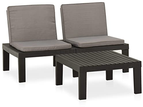 vidaXL Gartenmöbel-Set 2-teilig mit Kissen aus Kunststoff, grau