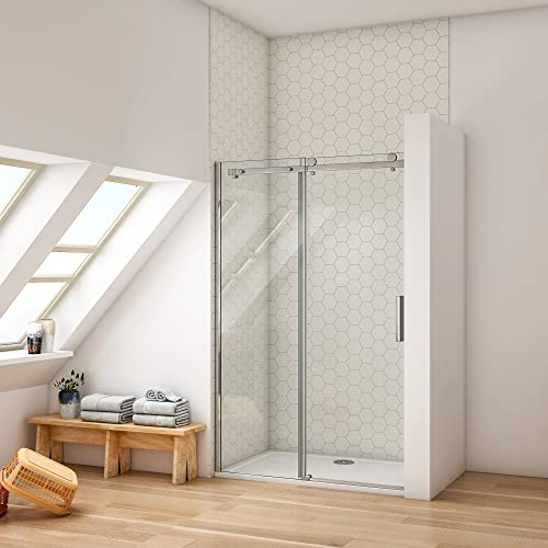 Ducha Casa 150x195cm Mampara ducha frontal corredera dos hojas(una corredera y una fija), 8mm cristal templado antical, marco de aluminio cromado