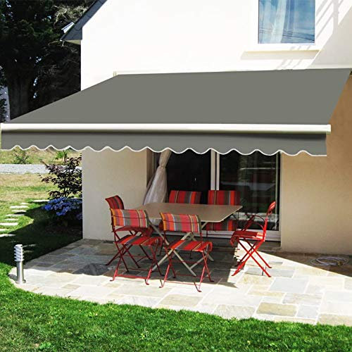 NAIMP Grey DIY Manual Patio Awning, Retractable Gazebo Outdoor Canopy, Garden Sun Shade Shelter Canopy Gazebo with Hand Crank, Anti-UV and Waterproof Retractable Manual Awning, 2m x 1.5m