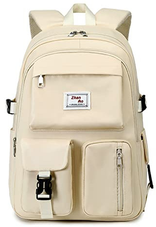 FANDARE Beiläufig Rucksack Schulrucksack Schulranzen Daypacks mit 15.6 Zoll Laptopfach Tagesrucksack Mädchen Junge Schultaschen für Universität Reisen Freizeit Arbeit Wasserdichtes Polyester Weiß