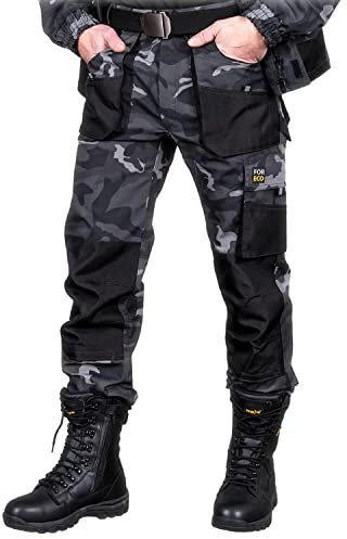REIS FORECO-T MOB48 Pantaloni da Lavoro per Uomo, Protettivi, Antitaglio, Cargo, 80% Poliestere 20% Cotone, Camuffamento Nero, Taglia 48