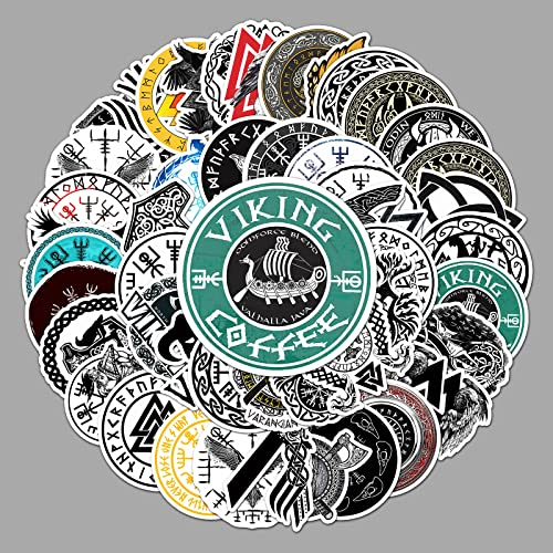 50 Stück Aufkleber Pack Wikinger Totem Viking Sticker Set Wasserdichte Vinyl Sticker für Laptop Kinder Autos Motorrad Fahrrad Skateboard Gepäck Koffer Computer Aufkleber Graffiti Decal