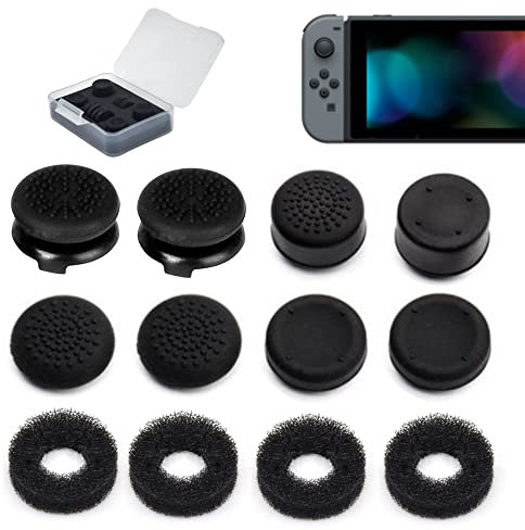 ZHI-NYLLDJS Lot de 4 Paires de Capuchons de Joystick analogiques en Silicone pour Switch Joycon Switch/OLED/Lite, Anneaux de précision, étuis de Pouce (4 Paires (8 pièces), Noir et Noir