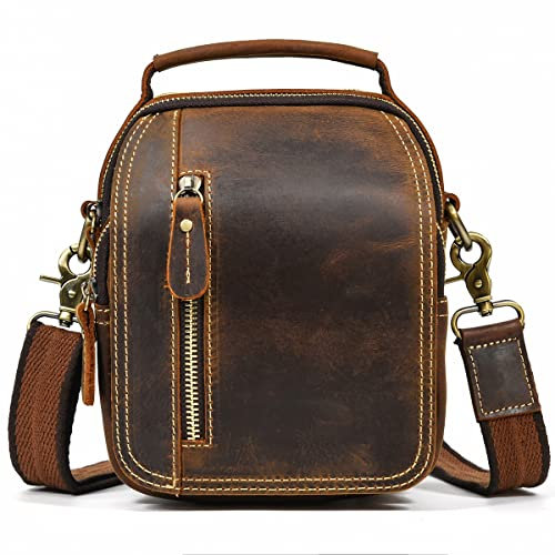 LUUFAN Vintage Echtleder Gürteltasche für Männer Multi Pockets Schulter Messenger Bag Crossbody Tasche für Reisen Sport Wandern, braun