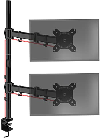 Duronic Dual Monitor Arms DMT252VX2 Height Adjustable PC Monitor Stand with 100cm Pole C Clamp Monitor Risers for 13-27” Screens Desk Mounts with 8kg Capacity and VESA 75/100 for Home Office Work