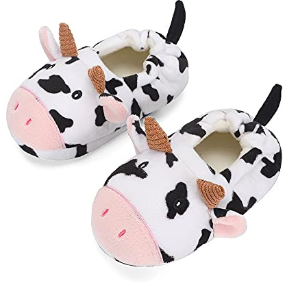 LACOFIA Zapatillas Casa de Peluche para Niñas Pantuflas Animales Antideslizantes de Invierno de Novedad Vache 28/29