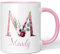 JUNIWORDS Tasse, Mandy, Name Anfangsbuchstabe Initial Alphabet Floral Buchstabe M Monogramm Motiv, Rosa (5524841)