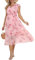 VOGMATE Robe mi-Longue décontractée pour Femme Floral Wrap Col en V Mousseline de Soie Robes d'été A-Ligne avec Ceinture Rose S