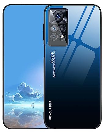 UPLAI Hülle für Xiaomi Redmi Note 12 Pro 4G, Slim Stoßfest Farbverlauf Handyhülle Case, Temperiertes Glas Rücken and Sanft TPU Silikon Bumper Schutzhülle Cover.Blau Schwarz