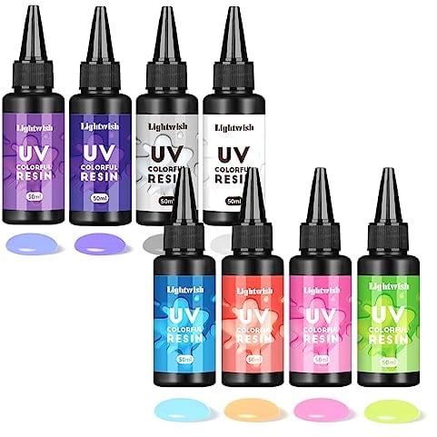 LIGHTWISH Farbiges UV-Harz, 8 Farben UV-Harz-Kit, schnelles Ultraviolett härtendes Epoxidharz für Handwerk, Schmuckherstellung, Gießen und Beschichtung, DIY-Handwerk (je 50 g)