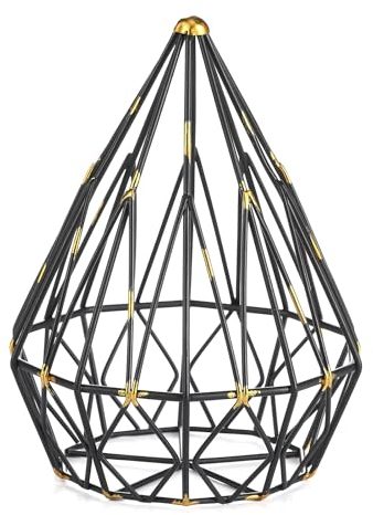 MOCOME 20 x 17,8 cm geometrische Tischdekoration aus Metall, Diamantform, geometrische Skulptur, dekorative Kugel, abstrakte Tisch-Dekokugel für Heimdekoration (mattschwarz mit Gold)
