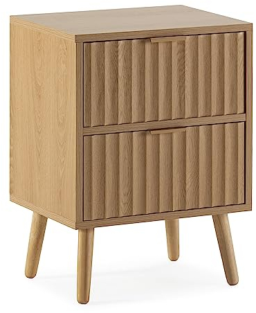 HOMN LIVING Nachttisch Regen 2 Schubladen Eiche 40 cm (Breite) 30 cm (Tiefe) 55 cm (Höhe)