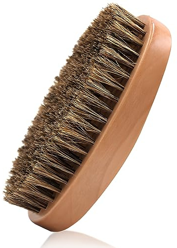 Kootinn Boar Bristle Hair Beard Brush for Men - Small Soft Beard Brush, Pocket Travel Men's Wooden Mustache Brush