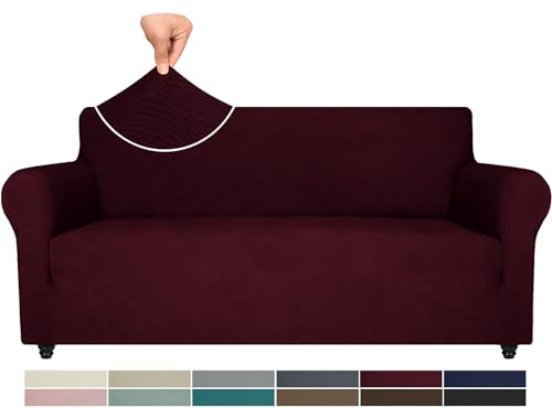Ystyle Weicher Elastisch Sofabezug 3 Sitzer, Rot | Sofaschoner Rutschfest, Universaler Couch Überzug mit Armlehnen, Moderne Sofa Cover, Waschbarer Sofahusse für Wohnzimmer