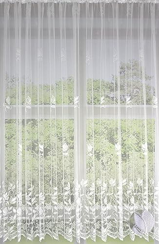 Clever-Kauf-24 Fertiggardine Edel Jacquard Universalband versch. Größen Vorhang Gardine weiß BxH 300x225cm