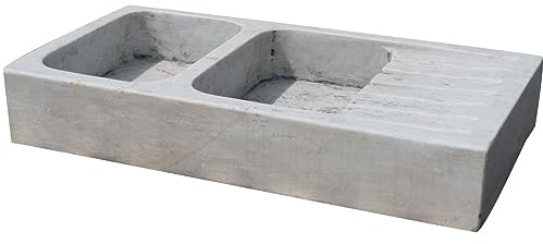 Biscottini Fregadero de mármol 122x61x20 cm, Lavabo de exterior e interior, Lavabo de encimera de piedra, Fregadero de cocina