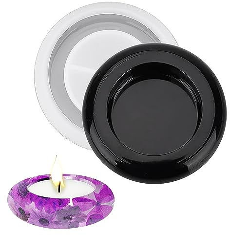 KIPTVO Round Tealight Candle Holder Resin Mould Silicone Tea Light Candle Holder Silicone Molds Resin Epoxy Molds, Tea Light Flower Pot Resin Casting Molds, for DIY Craft Aromatherapy Home Decor