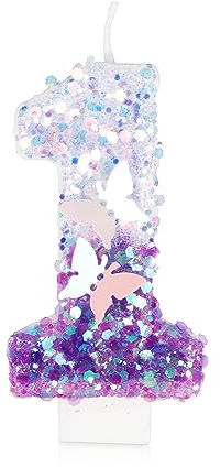 Purple 1 Butterfly Birthday Candles, Number 1 Candle, 3D Glitter Sequin Numeral Candles for Cake, Happy First Birthday Candle, Cake Topper Decorations for Girls Birthday Party