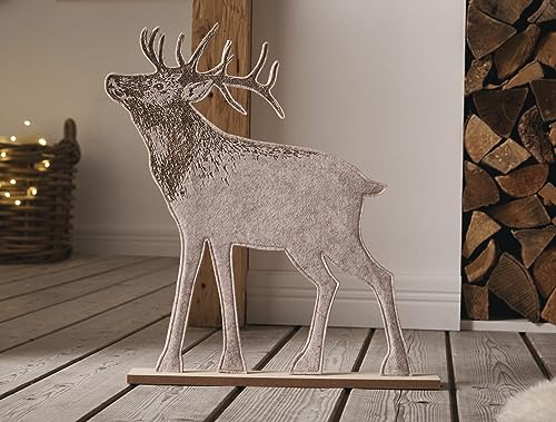 Dekoleidenschaft große Dekofigur Hirsch aus Filz, grau, 49 cm hoch, stehend, Tierfigur, Hirschfigur