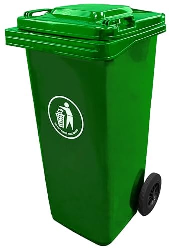EXPRESS WHEELIE BINS - Outdoor Wheelie Bin for Household Waste Recycle Trash and Rubbish 120L Litre Small Council Size Green with Rubber Wheels