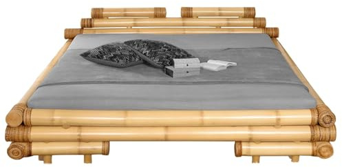 Vakarua Meiji Abaca 140x200 cm Bambusbett Bettrahmen Holzbett Bett aus Bambus Rattanbett Doppelbett