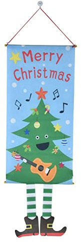 Xcello Lona De Pancarta Navideña, Lona De Pancarta De Puerta con Temática Navideña Festiva con Diseño De Patas Colgantes para Decoraciones De Pared Navideñas(45cm-Árbol de Navidad)