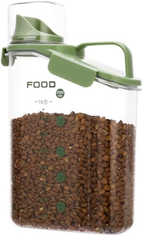 Dog Food Storage Container, 2.8L Portable Pet Food Container Cat Food Storage Airtight Food Storage Bin with Lid & Measuring Cup for Cats Dogs Outdoor Travel(Green)