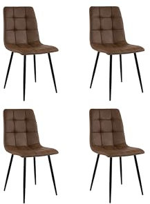SAM 4er Set Esszimmerstuhl ULF, Stoffbezug braun, Schwarze Metallfüße, Schalenstuhl im skandinavischen Stil, quadratische Absteppungen, pflegeleichter Stuhl