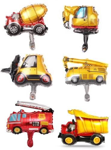 Kabwea 6 Stück Bagger Folienballon, XXL Bulldozer Ballon, Gabelstapler Luftballons, Baustelle Helium Ballon,Helium Ballons Folienballons Bagger Luftballons Geburtstag