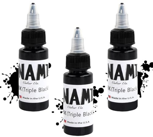 3 Stück Schwarz Tattoo Tinten, 1oz/30ml Super Reine Schwarze Tattoo Tinte, Premium Tattoo Farben, True Black Tattoo Inks, Dauerhafte Tattoo Pigment Körper, zum Zeichnen, Färben, Mischen Verwendet