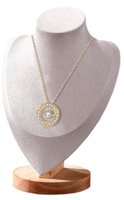 TINGSING Présentoir à bijoux en velours avec base en bois, mannequin et pendentif, support de chaîne, organisateur pour vitrine de bijoux, boutiques, salons professionnels, taille M, beige
