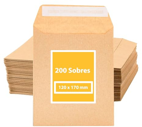 Briefumschläge aus Kraftpapier, Braun, 120 x 170 mm, Silikonstreifen für Einladungen, kleine Briefumschläge, Gastgeschenke zur Hochzeit, für Schmuck oder Samen (200 Stück, 120 x 170 mm)
