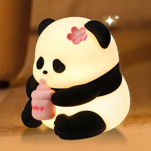 CHMMY Nachtlicht Kinder, Panda Nachtlampe Baby, Touch Steuerung Silikon Nachtlicht Baby, 7 Farben Stilllicht Dimmbar mit Timer, Cute Panda Nachtlicht Kinderzimmer Schlafzimmer Deko für Mädchen Junge
