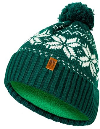 HEYO Mütze Damen Herren Norweger Mütze Bommelmütze Unisex Wintermütze Dick Gefüttert Warm (Grün)