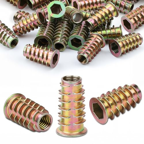 30 PCS Threaded Inserts M6 (6MM) X 15MM Threaded Inserts for Wood M6 Threaded Insert Premium Zinc Alloy Insert Nuts Hex Drive Head for Wood Furniture Carpenter DIY and Many Project