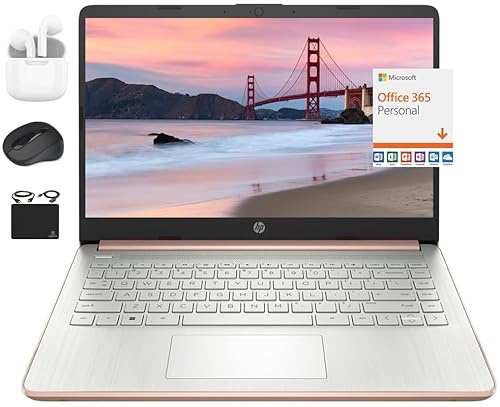 HP Nuovo 14 HD Ultral Light Thin Laptop, Quad-Core Intel Celeron Processore, 4GB RAM, 192GB (128GB eMMC + 64GB Card), Wi-Fi, Fino a 11 ore, Windows 11S + 1 anno Office 365+HubxcelAccessory, Oro Rosa