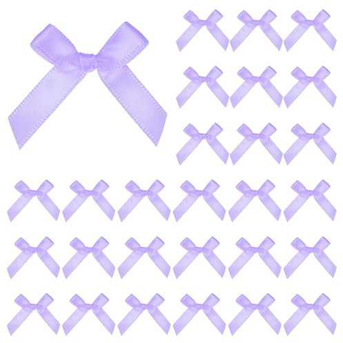 M METERXITY 50-Pack Mini Craft Ribbon Bow 1.6x1.6 Inch Checkered Fabric Satin Ribbon Bows Boutique for Craft DIY/Treat Bags/Hair Bow Sewing/Wedding/Birthday/Party/Christmas [Lilac]