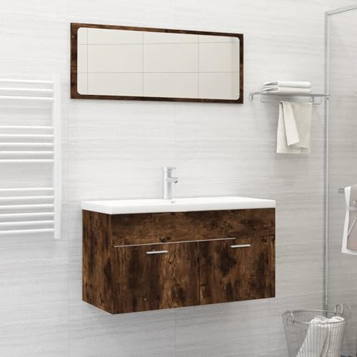 ShGaxin Set de Muebles baño 2 pzas Madera contrachapada Roble Ahumado, Muebles para Baño, Muebles para Lavabo, Armario Baño - 826623