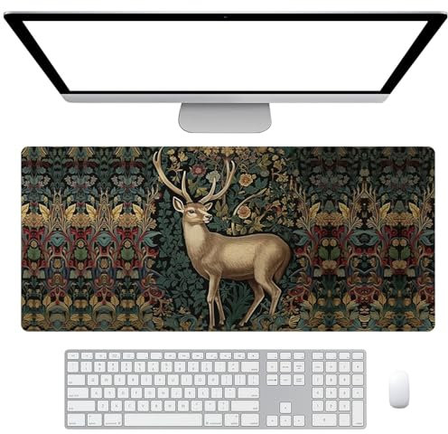 Fchen art Grand tapis de souris étendu pour clavier d'ordinateur, base en caoutchouc antidérapant pour joueurs, bureau, étude, sous-verre, cerf animal, 50 x 100 cm