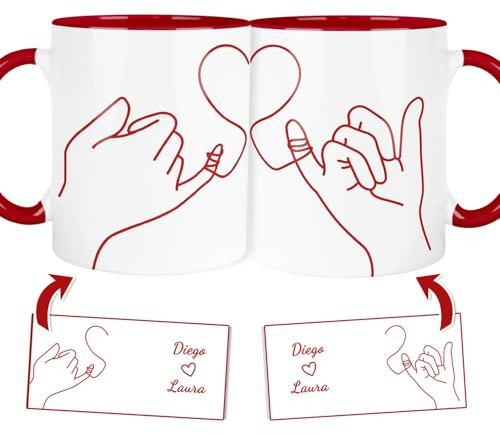 Kembilove® Taza personalizada con nombres para parejas en San Valentín – Cerámica 350 ml – Regalo romántico duradero para novio, esposos, marido y mujer