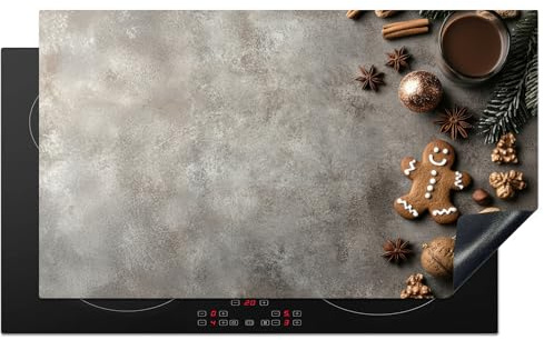 KitchenYeah© Herdabdeckplatte Einteilig Küche Ceranfeld Abdeckplatte | 91.6x52.7 cm - Cerankochfeld Abdeckung Induktionskochfeld Schutzmatte Winter - Weihnachten - Warm - Essen