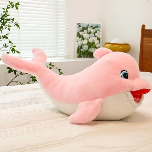 AQCQDQ Delfin Kuscheltier, Stofftier Delfin Plüschtier, Simulations Delphin Plüschkissen, Niedliche Delfinpuppen Spielzeug für Jungen Mädchen Schlafkissen Geschenk (35cm,Rosa)