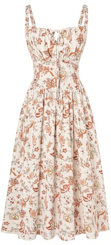 SCARLET DARKNESS Vestito Donna Estivo, Lungo ed Elegante, Abito con Stampa e Spalline in Stile Vittoriano Arancione XXL