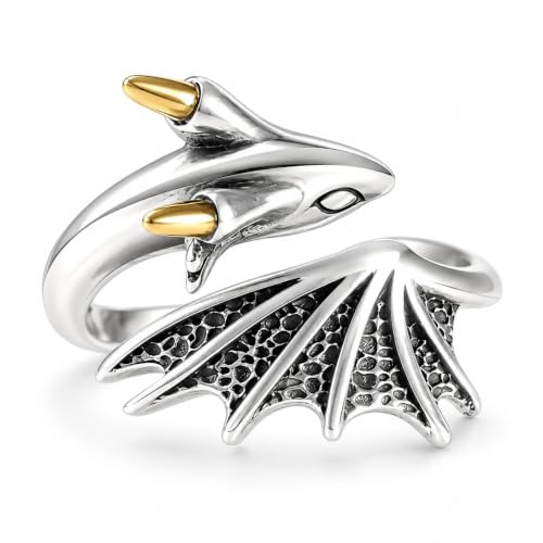 YIQPKUM Gotischer Drachenflügel Ring für Damen Vintage Zinklegierung verstellbar Fantasy Schmuck