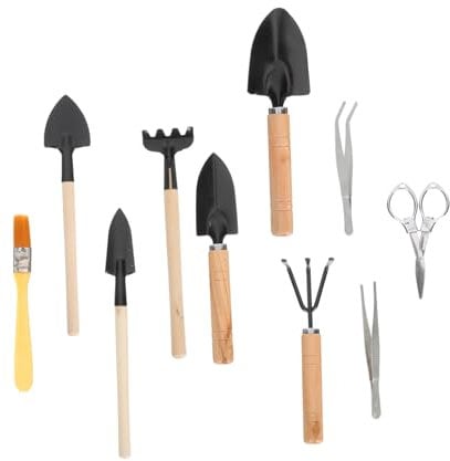 BESTonZON 10 Stück Teiliges Sukkulenten Pflanzwerkzeugset Gartengeräte für Umpflanzen Grabungen und Bodenlockern Robuste und Holzmaterialien für Verschiedene Gartenarbeiten