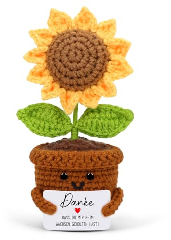 Cadimus Positive Blume,Kleines Dankeschön Geschenk,Gestrickte Blume,Lustige Häkelblumen Pocket Hug,Handgemachte Gehäkelte Sonnenblume,Danke Geschenk für Freunde Kollegen Familie Freundin