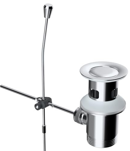 iFealClear Basin Waste with Pull Rod, G 1 1/4''（40.4mm), Stainless Steel Sink Plug Replacement, Bathroom Pop Up Basin Plug with Lever, Suitable for Bathroom Sink with Overflow, Chrome